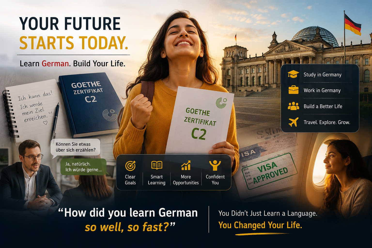 German learner working toward study, exam and career goals